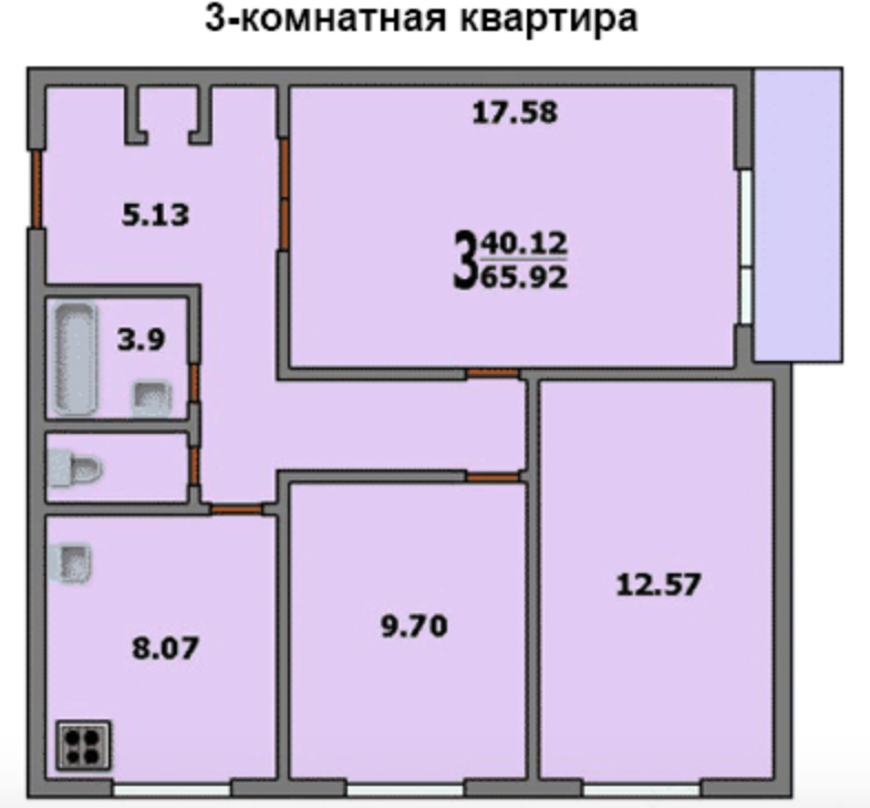 Трехкомнатная в П-42