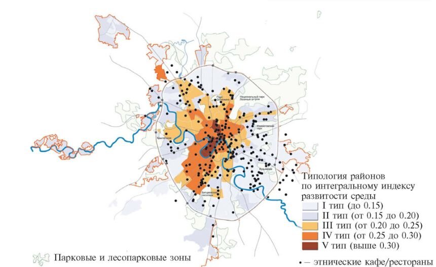 Среда повседневной жизни районов Москвы. 
Составлено по: Основные показатели социально-экономического положения муниципальных образований г. Москвы, 2012–2017 гг. 
