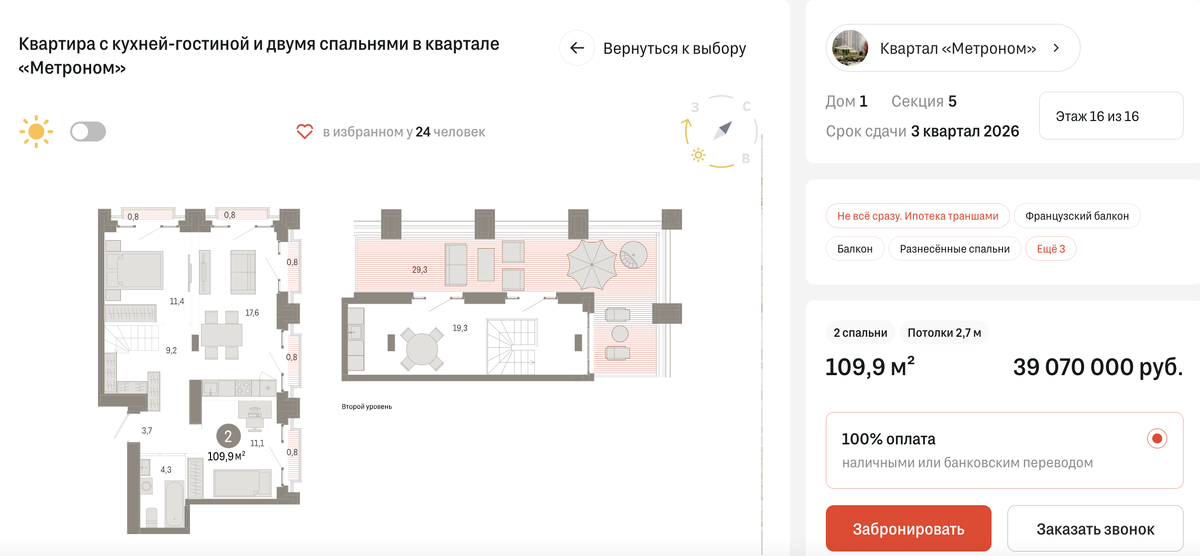 Двушка с террасой на втором этаже