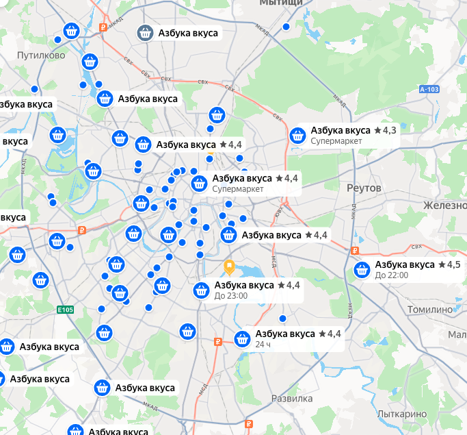 Азбука вкуса на карте Москвы