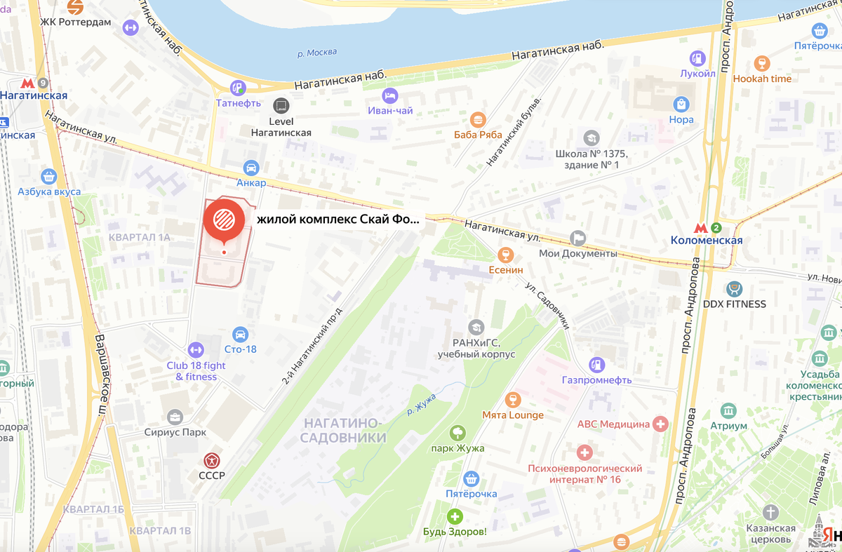 СкайФорт на карте Москвы, скриншот автора блога Дно Мещанства