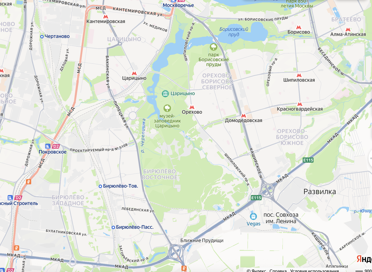 Яндекс.карты, южный участок непрестижной части Москвы