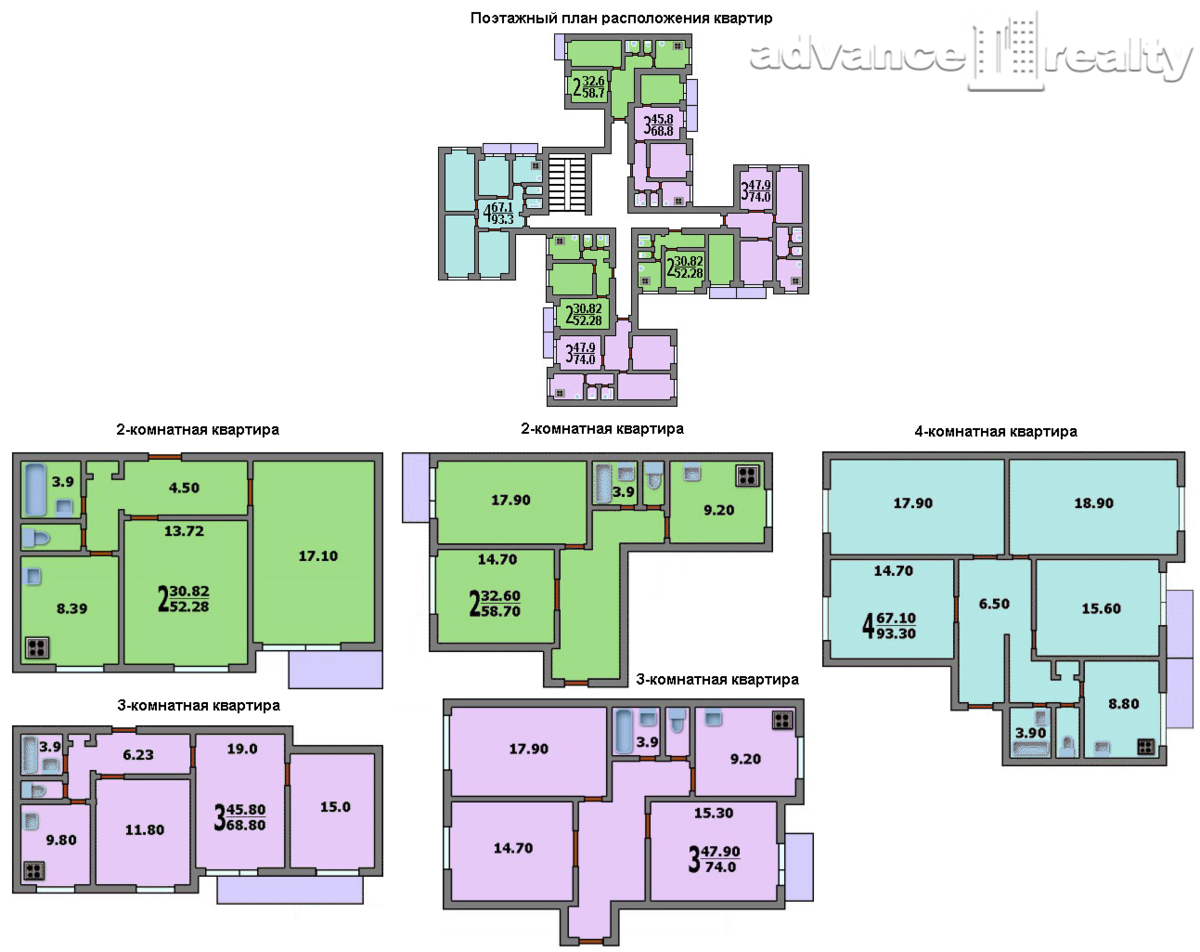 План типового этажа П-4, с сайта advancerealty.ru