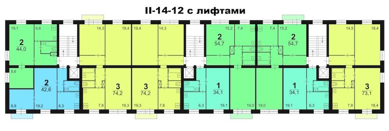 Планировка II-14-12 с лифтами