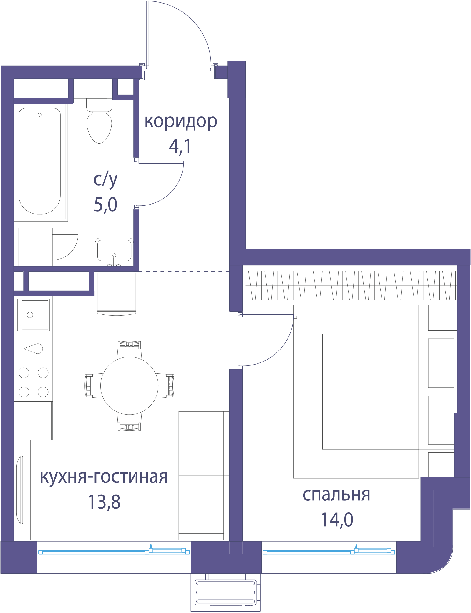 Планировка однокомнатной квартиры 36,9 м² в ЖК Символ