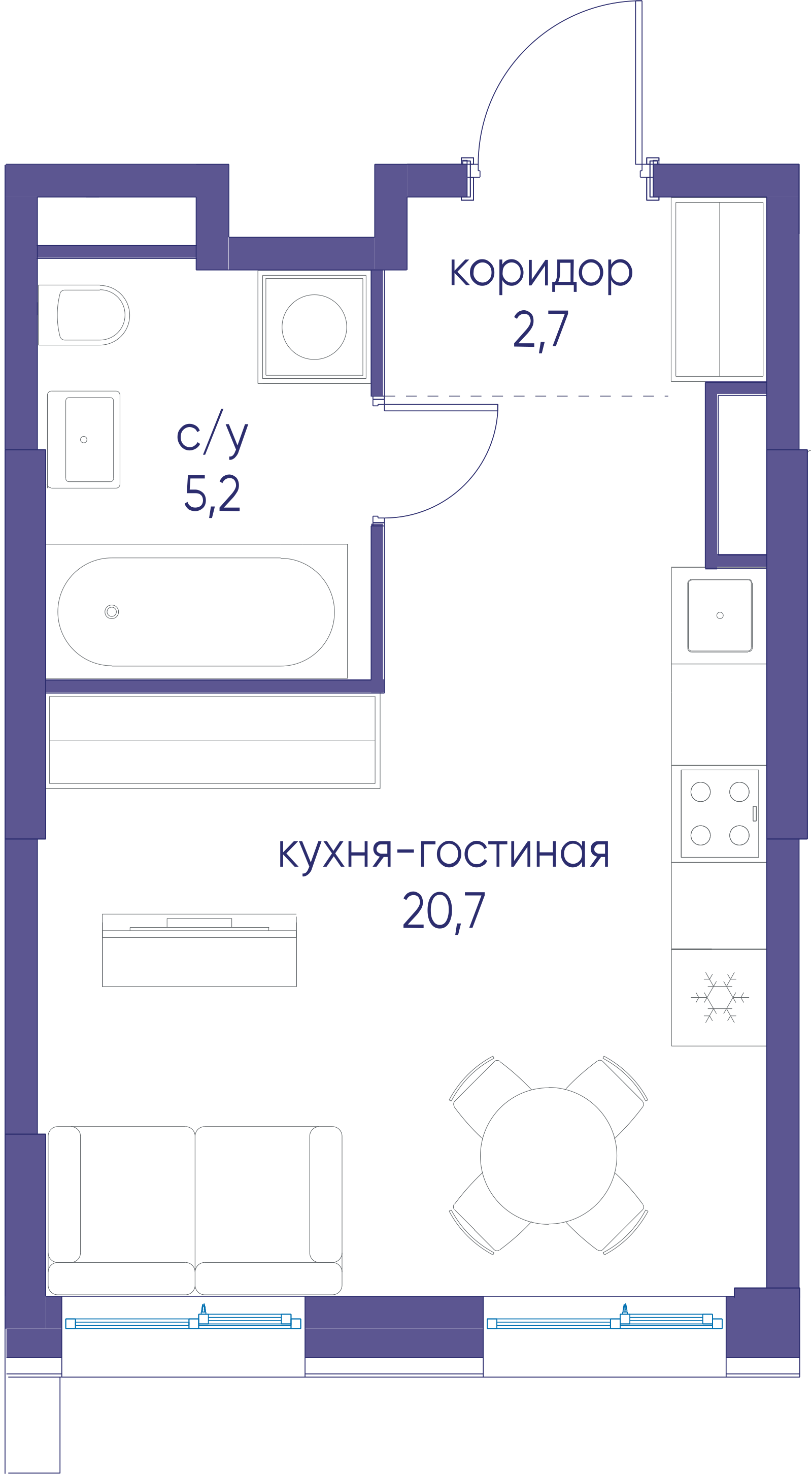 Планировка студии 28,6 м² в ЖК Символ