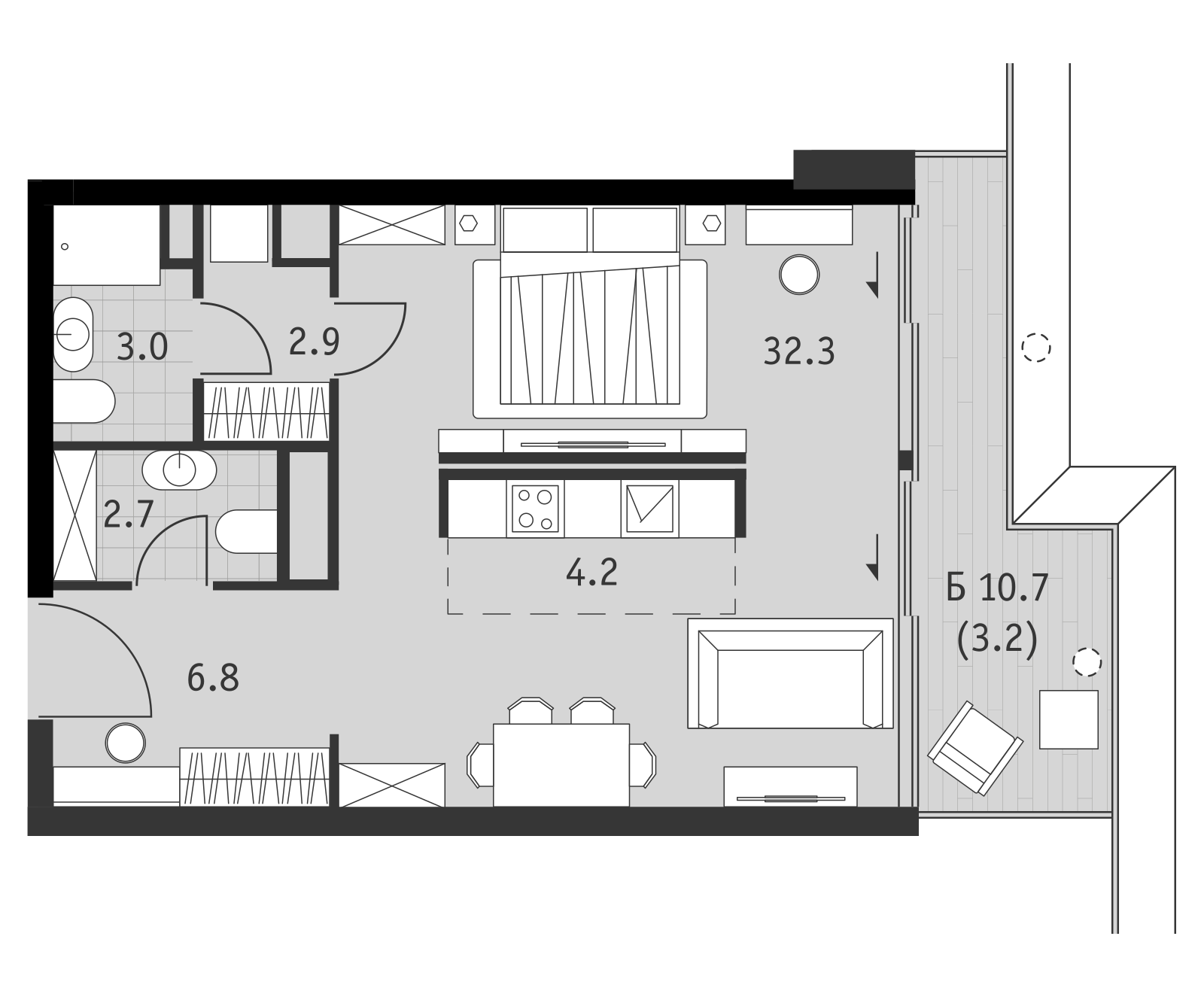 Планировка однокомнатной квартиры 55,1 м² в ЖК Бадаевский